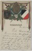 Präge-AK Kaiser Wilhelm II. Ein deutscher Gruß Wappen Schwerter Feldpost 1916