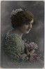AK Foto Herzlichen Glückwunsch zum Geburtstage Frau mit Blumen silbern 1918
