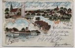 Litho Witzin Ortsansicht Kirche Postagentur b. Sternberg 1905 RAR