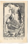 Künstler-AK Feldpostkarte R. Blumenschein Soldaten mit Hacke Spaten 1914