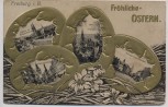 Präge-AK Freiburg im Breisgau Fröhliche Ostern Schwabentorbrücke Kaiserstraße Münster... Goldrand 1900 RAR