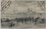 Künstler-AK Unsere Marine Schiffe Soldaten Zeppelin Feldpost 1915