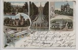 VERKAUFT !!!   Litho Gruss von Wilhelmshöhe Kassel Cafe Mulang Hotel Ridinger Schloss Löwenburg ... 1898