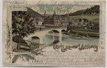 AK Litho Gruss aus Luftkurort Walsburg Ortsansicht mit Brücke b. Eßbach Schleiz Thüringen 1901