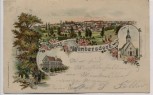 Litho Gruss aus Wintersdorf Ortsansicht Kirche Schule bei Meuselwitz 1901