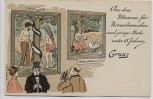 Künstler-AK Lex Heinze Gruss aus dem Museum für Normalmenschen und junge Leute unter 18 Jahren Adam und Eva Leda mit Schwan 1900 RAR