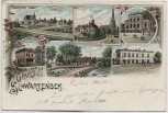 AK Litho Gruss aus Schwarzenbek in Schleswig-Holstein Bahnhof Schule Kirche ... 1899 RAR