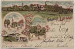 AK Litho Gruss aus Lindau bei Zerbst/Anhalt Bahnhof Kirche Burg ... 1902 RAR
