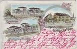 Litho Gruss aus Großbothen Muldentalbahn Bahnhof Gasthof Grimma 1898 RAR