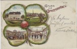 Kleeblatt-Litho Gruss aus Großbothen Gasthof Gaststube Saal Totale Grimma 1901 RAR