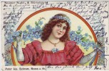 Litho Neuss am Rhein Neusser Nudeln- und Stärkefabrik Peter Jos. Schram Frau mit Blumen 1903 RAR