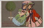 AK Herzlichen Glückwunsch zum Geburtstag 2 Frauen mit Schirm Tüte Baum Jugendstil 1907