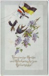 AK Herzinnige Grüße und Glückwünsche zum Geburtstage Fahnen Vögel Patriotika 1919