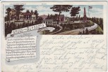 VERKAUFT !!!   Litho Gruss vom Burgberg bei Bad Harzburg Hotel Brocken Canossasäule Gedicht 1898
