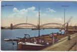AK Düsseldorf Rheinbrücke mit Schiff 1915