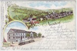 VERKAUFT !!!   Litho Gruss aus Neudorf im Rheingau Gasthaus zur Post Eisenbahn Totale Martinsthal Eltville 1899 RAR