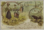 VERKAUFT !!!   Litho Gruss aus Büsum Wattenläufer und Seelöwe Leuchturm 1897 RAR