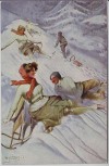 Künstler-AK W.H. Braun Frau Mann Schlitten Wintersport Jugendstil Verlag W.R.B.&Co. Vienne Serie Nr. 22-16 1920 RAR