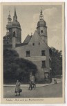 AK Eisleben Blick nach dem Marktkirchtürmen mit Menschen 1950