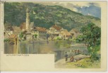Künstler-AK Blick auf Wolfratshausen Kirche 1900
