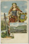 AK Gruss aus Bingen Hotel Germania Frau mit Schwert Rhein 1911 RAR