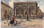Künstler-AK München Alte Residenz und Feldherrnhalle Kindl mit Tauben 1915