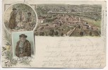 Litho Gruss aus Jerusalem Ortsansicht mit Rabiner Jewish Judaika 1897 RAR
