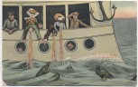 AK Auf hoher See Passagiere übergeben sich Kapitän lacht Soldatenkarte 1910