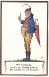 Künstler-AK Hans Boettcher Wir Schwoba werd´n mit vierzig g' scheit, De Andere net en Ewigkeit Mann mit Schirm 1915