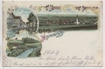 AK Litho Gruss aus Mamming Totalansicht Kirchen u. Schulstrasse Neue eiserne Brücke 1900 RAR