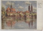 VERKAUFT !!!   Künstler-AK Breslau Blick auf die Dominsel Wrocław Schlesien Polen Deutsches Sängerbundesfest 1937
