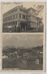 VERKAUFT !!!   AK Foto Scheidegg im Allgäu Ortsansicht mit Pension Daheim Bahnpost 1936 RAR