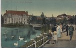 AK Kiel Am kleinen Kiel mit Sparkasse viele Menschen Schwäne 1910