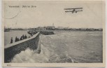 AK Warnemünde Mole bei Sturm mit Flieger Rostock Feldpost 1918