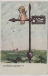 Künstler-AK Schöne Aussicht ! Kind Engel auf Wegweiser 1920