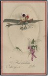 AK Herzlichen Ostergruss 2 Küken im Flugzeug 1919